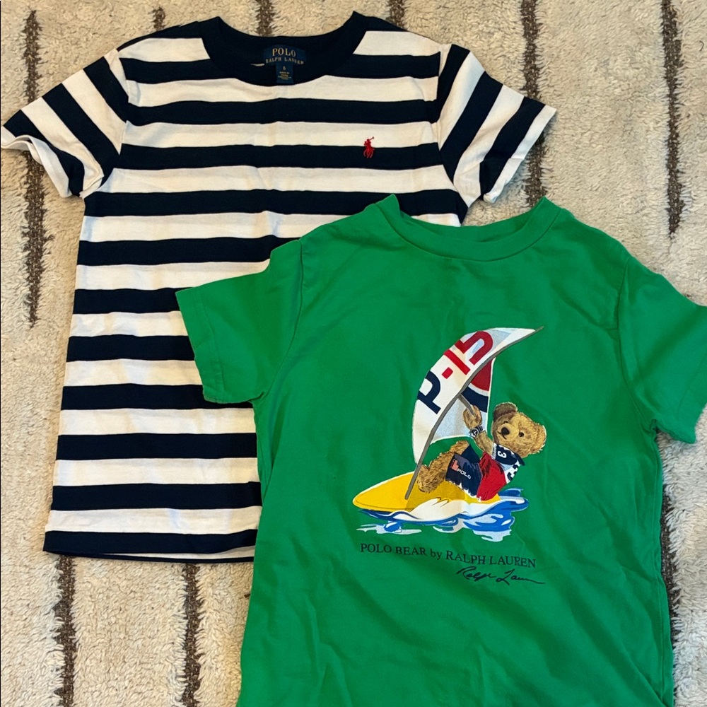 Polo by Ralph Lauren Kids' Navy Striped and Green Bear Graphic Tees